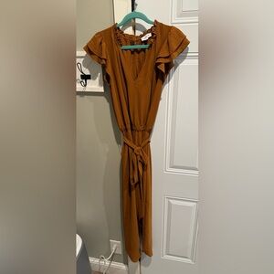 Evereve Terracotta Ruffle Jumper with Belt